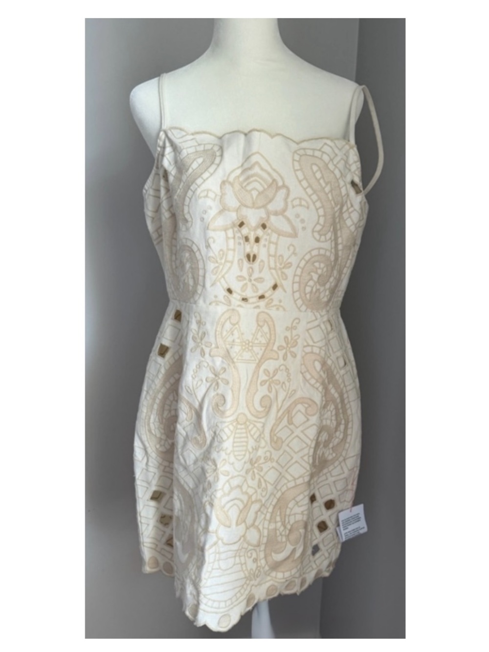 ASOS nwt size 6 Cream Embroidered cutout Dress tan beige